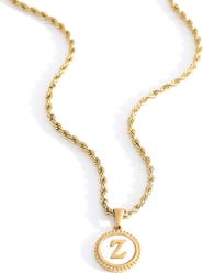 Mint & Lily Mother of Pearl Disc Letter with Rope Chain Necklace
