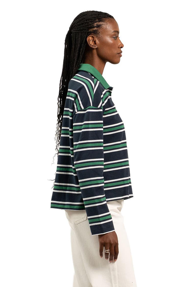 The Womens Heavy Cotton Rugby Pullover, Alternate, color, Navy Green Stripe