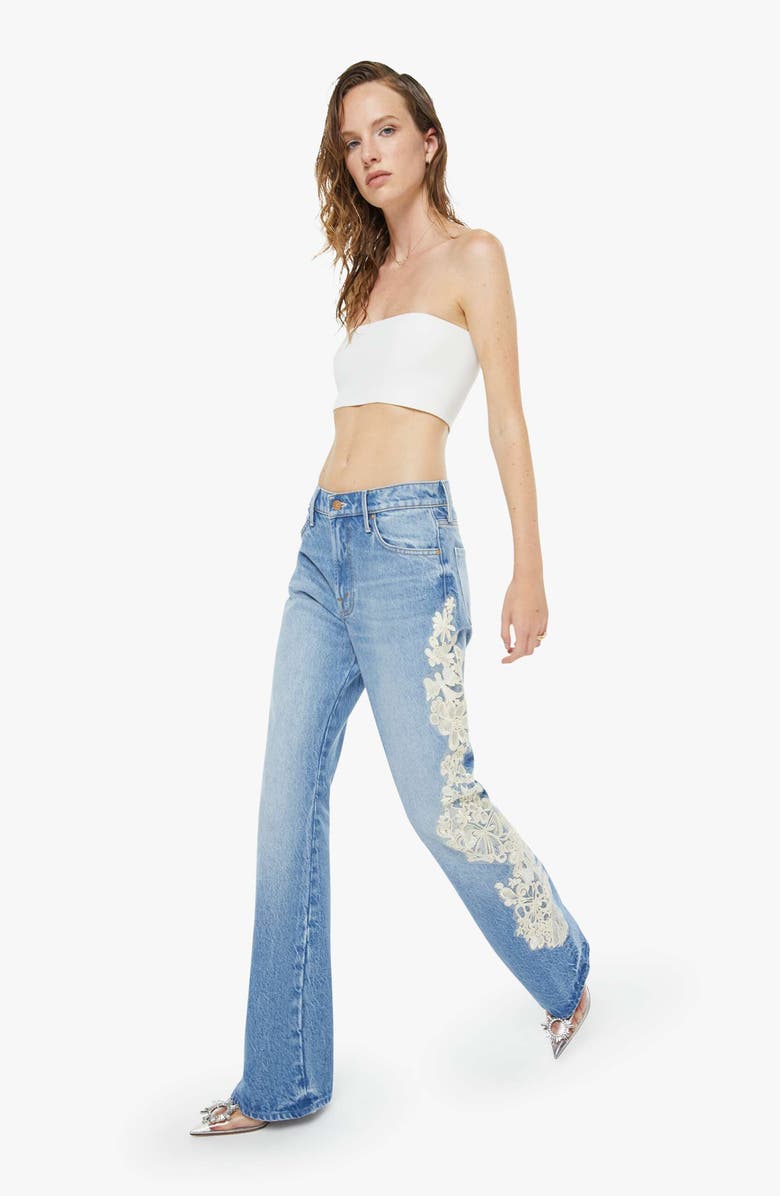 MOTHER The Chomp Heel Lace Trim Bootcut Jeans, Alternate, color, Wish Bone