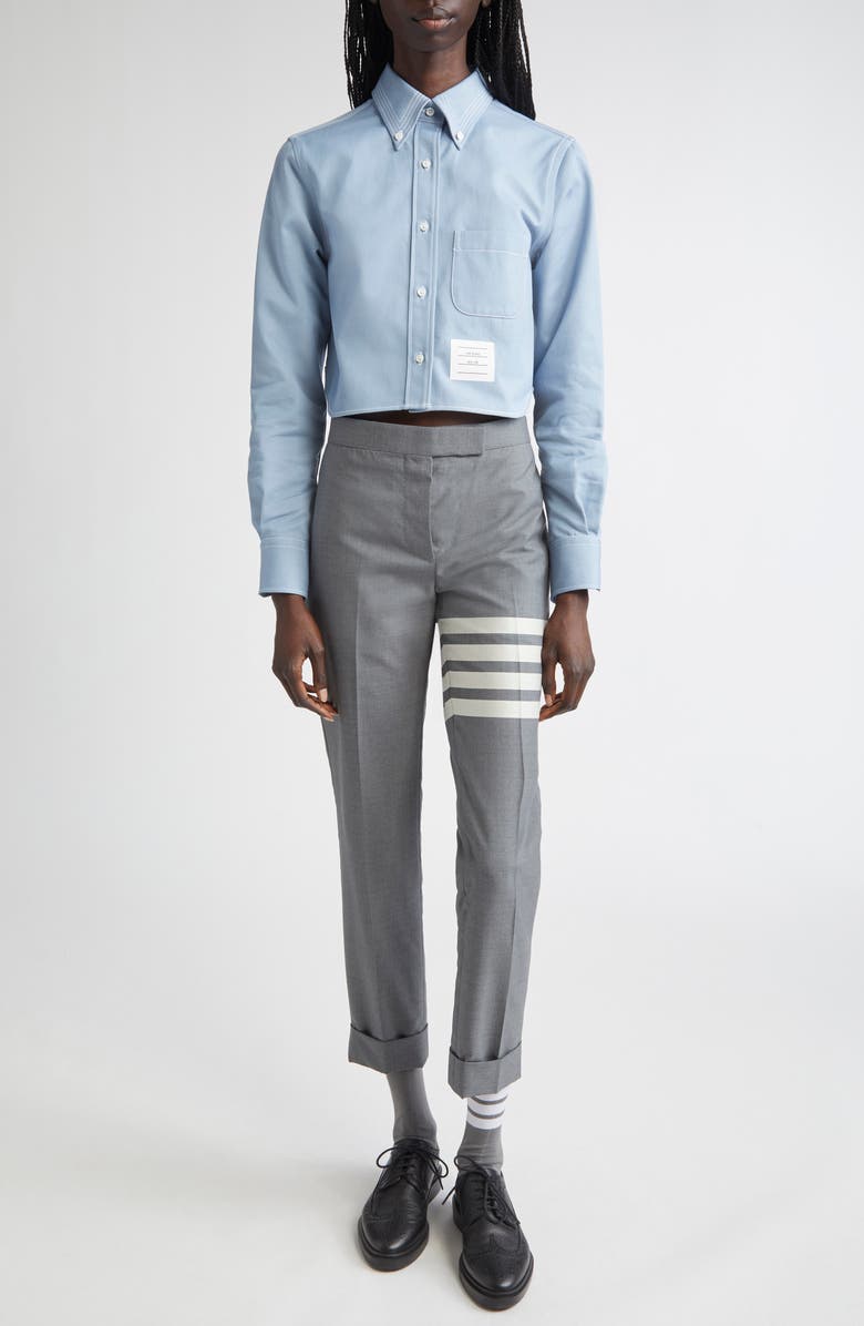 Thom Browne Classic Denim Cropped Button-Down Shirt, Alternate, color, Light Blue