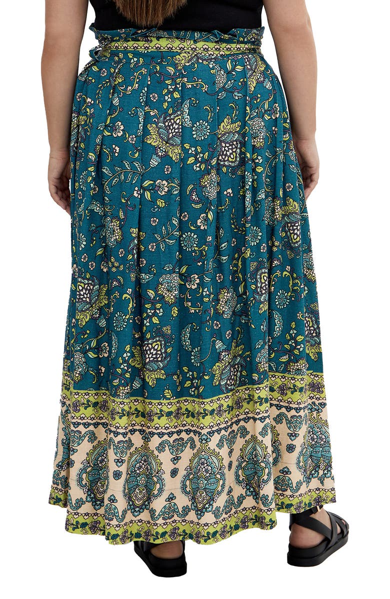 City Chic Sable Border Tie Waist Maxi Skirt, Alternate, color, Print