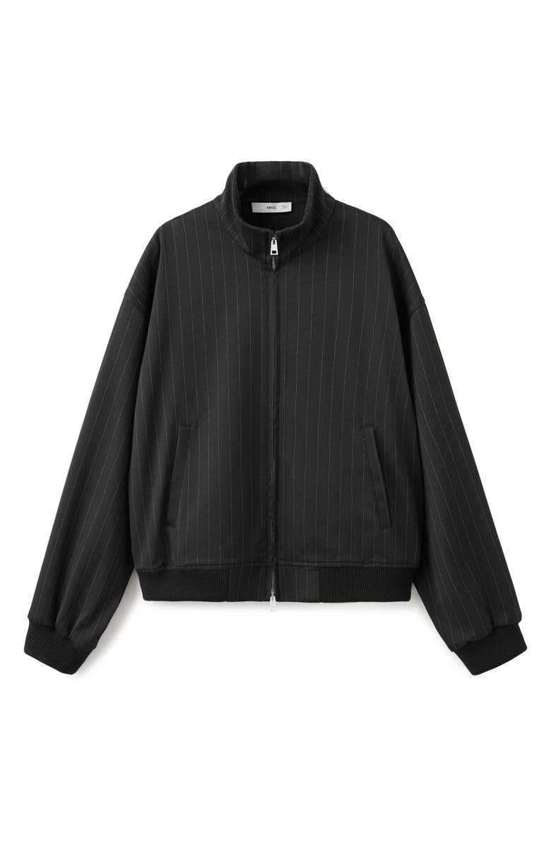 MANGO Pinstripe Bomber Jacket, Alternate, color, Black