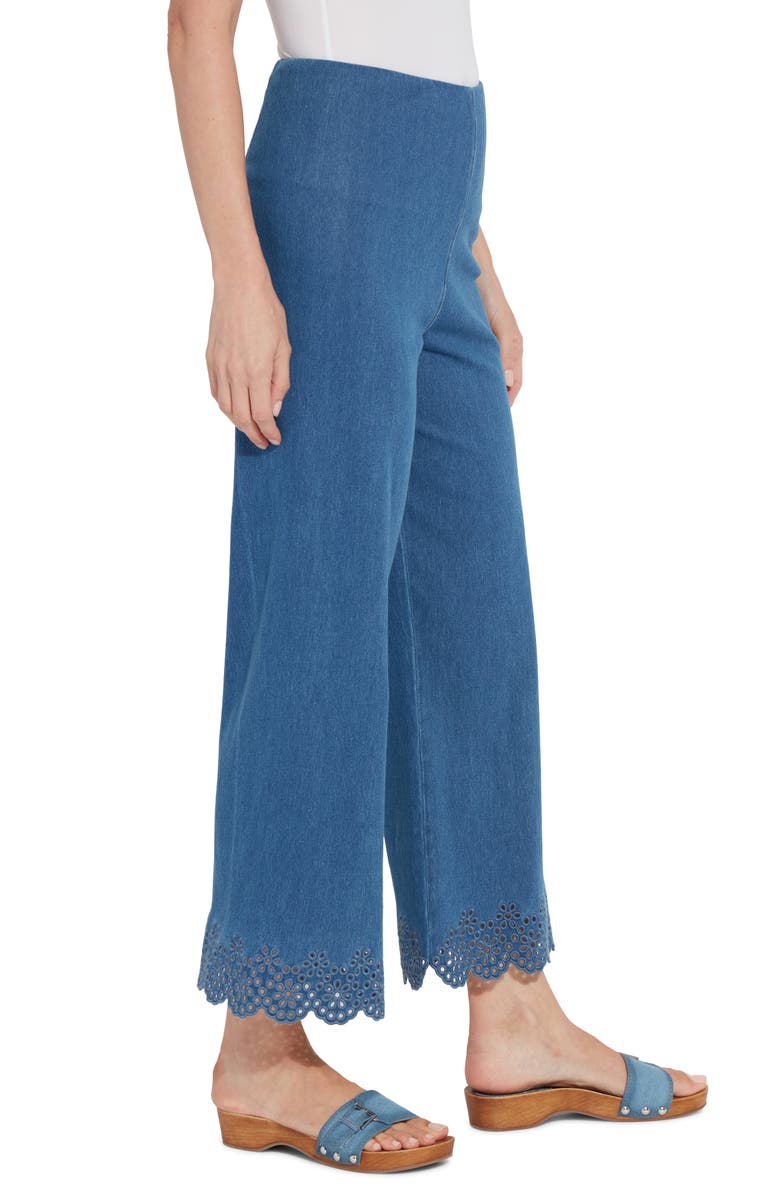 Lysse Eyelet Hem Pull-On Crop Wide Leg Knit Jeans, Alternate, color, 