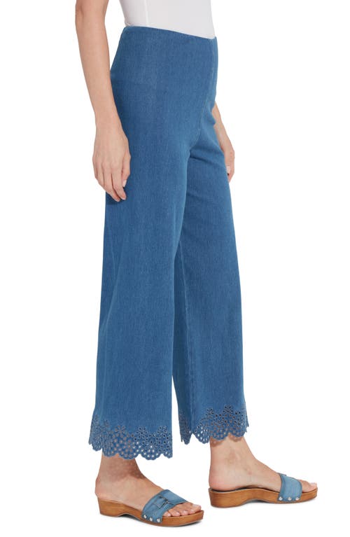Lyssé Lysse Eyelet Hem Pull-on Crop Wide Leg Knit Jeans In Blue