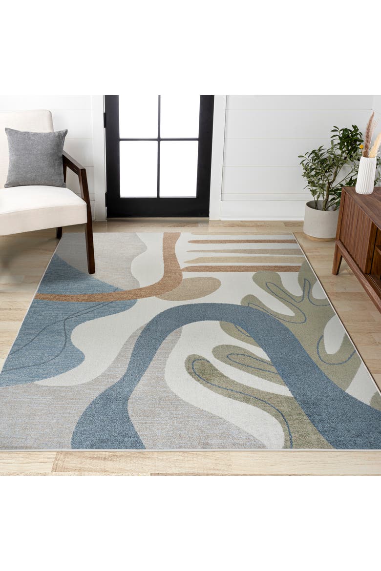 Algae Abstract Glam Botanical Machine-Washable Area Rug, Alternate, color, Cream/Multi