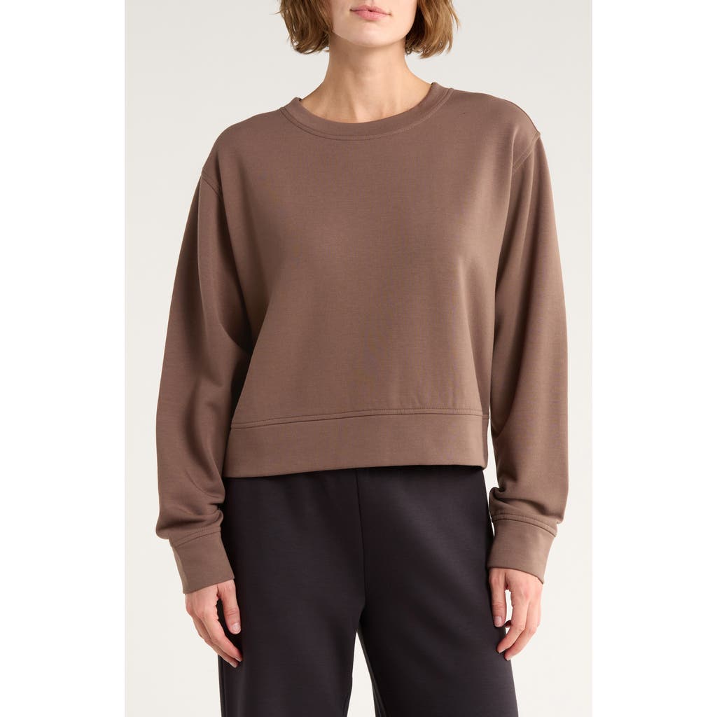 Z By Zella Cozy Scuba Knit Crewneck Sweatshirt In Brown