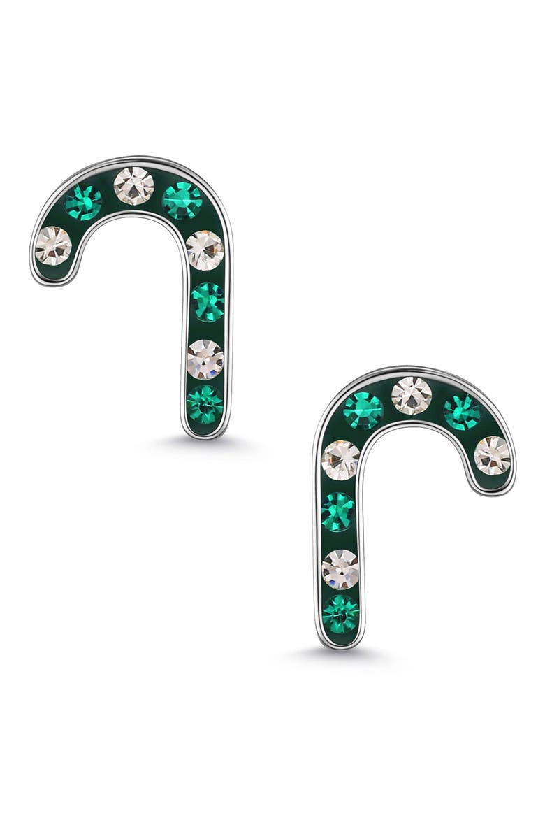 Kids' Crystal Candy Cane Stud Earrings, Main, color, GREEN