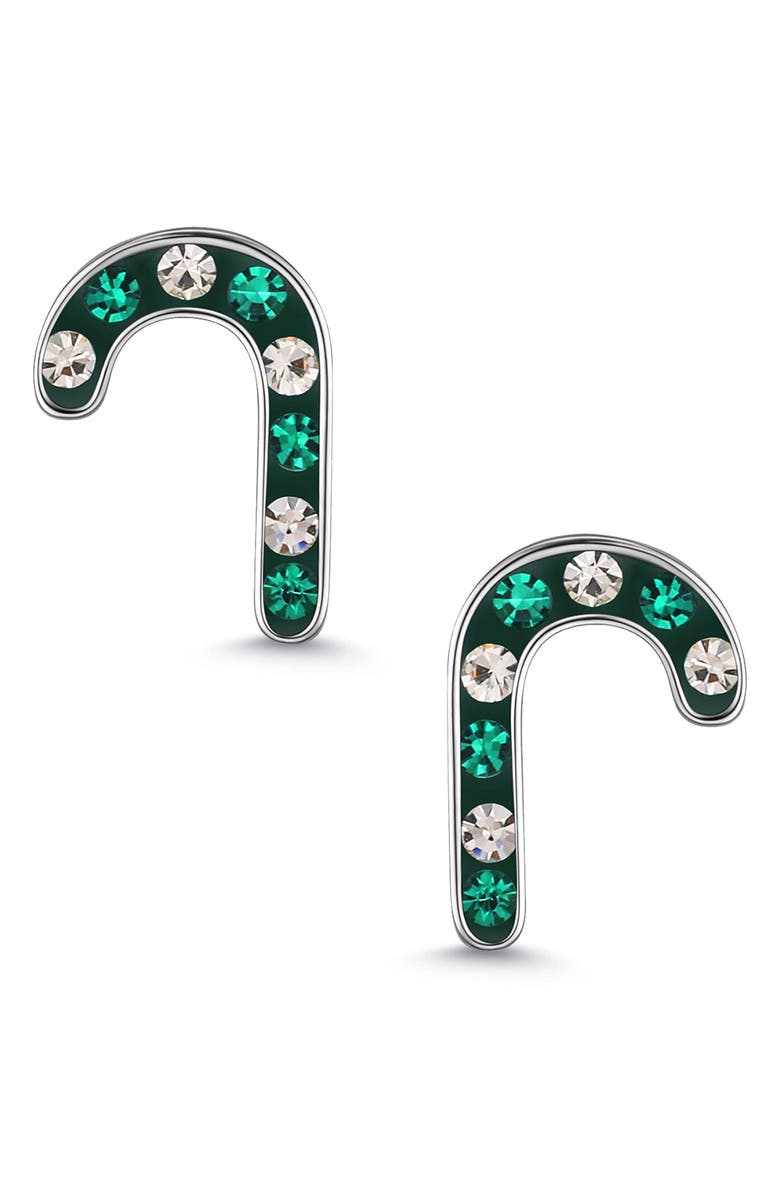 Lily Nily Kids' Crystal Candy Cane Stud Earrings, Main, color, Green