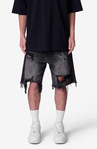 Distressed Spider Denim Shorts