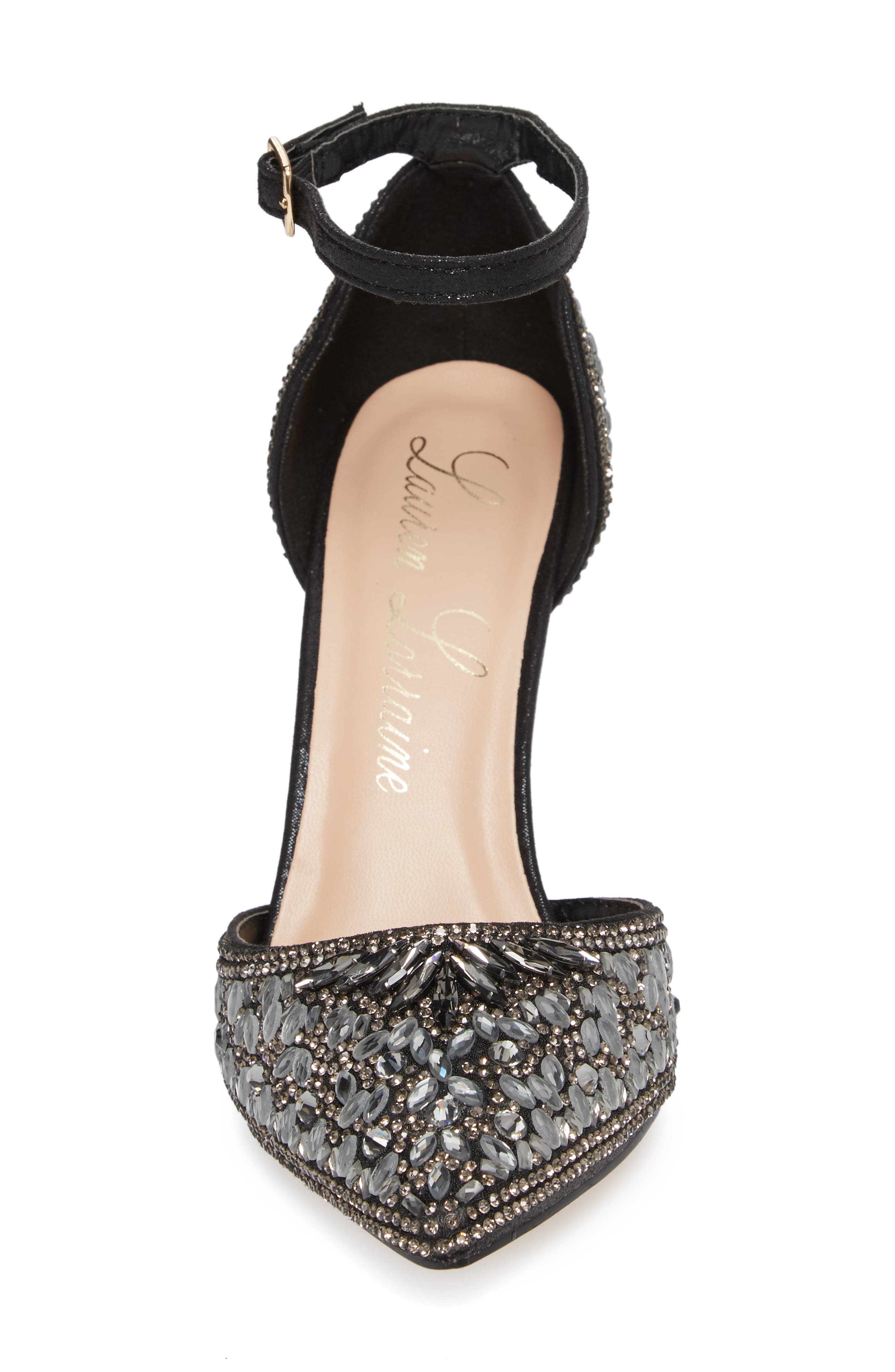 Rose Crystal Embellished d'Orsay Pump, Alternate, color, BLACK FABRIC
