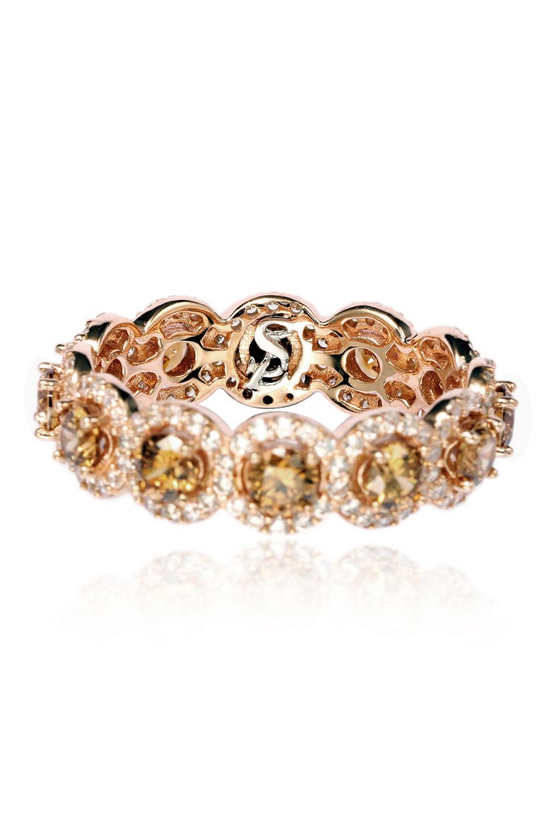 14K Rose Gold Plated Sterling Silver CZ Champagne Round Eternity Band Ring, Alternate, color, BROWN