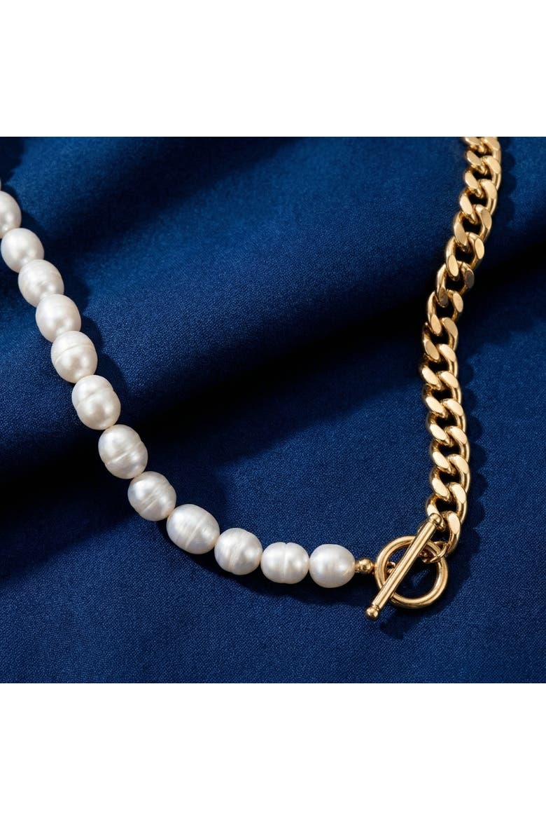 18k Gold Plated Fresh Water Pearl And Curb Link Necklace 18" Toggle Clasp, Alternate, color, 18k Yellow Gold