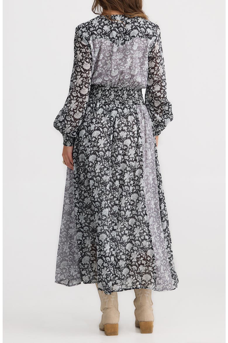 Halcycon Floral Long Sleeve Cotton Maxi Dress, Alternate, color, BLACK W GREY MOON RIVER
