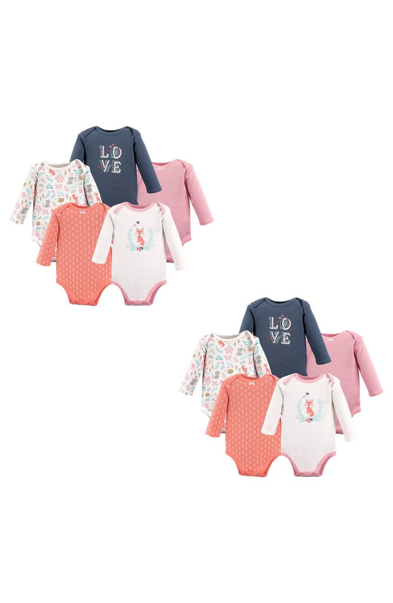 Hudson Baby Cotton Long-Sleeve Bodysuits, Main, color, Woodland Fox 10-Piece