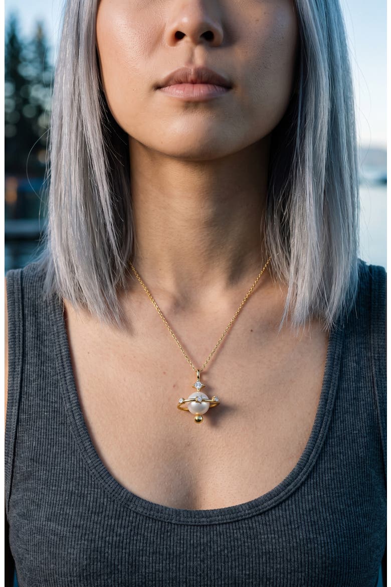 Stella Imitation Pearl & Cubic Zirconia Pendant Necklace, Alternate, color, GOLD