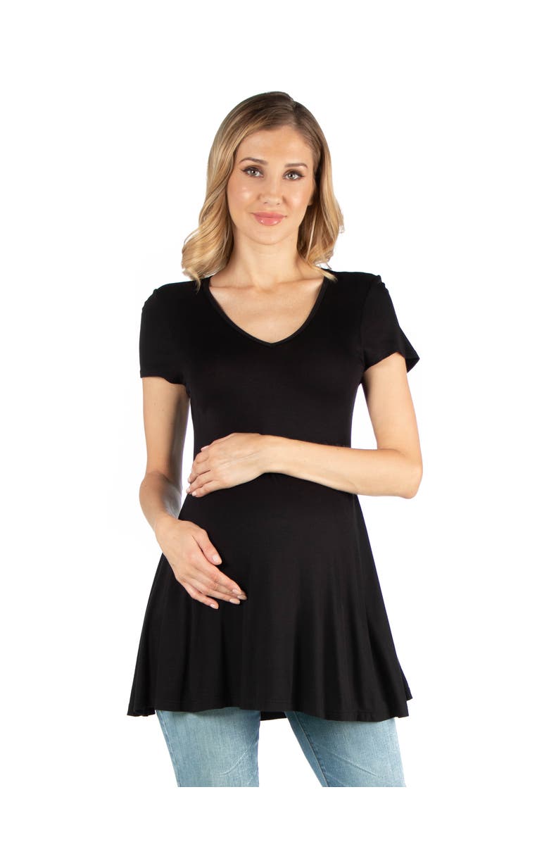 24seven Comfort Apparel Maternity Short Sleeve Flared Tunic Top, Main, color, Black