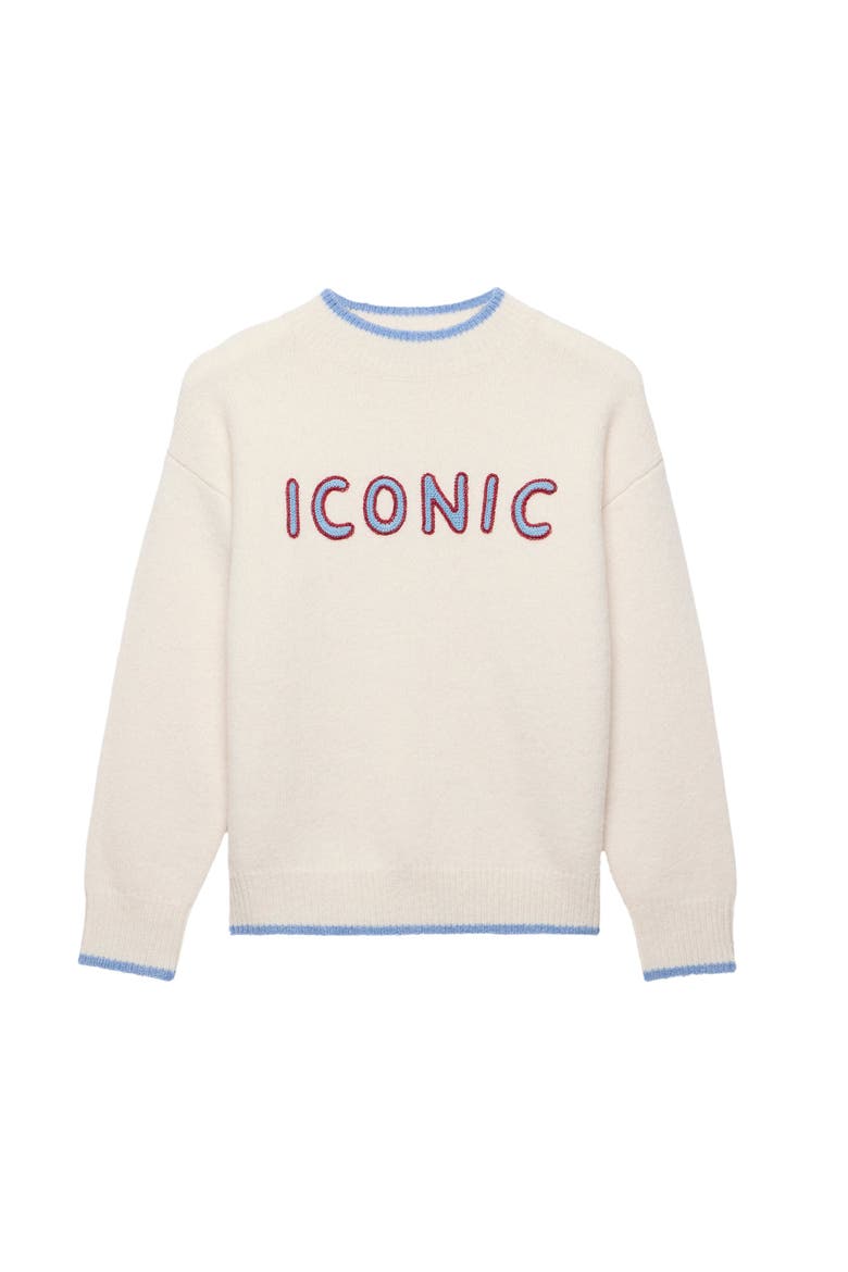 Iconic Embroidered Knit  Sweater, Alternate, color, Cream