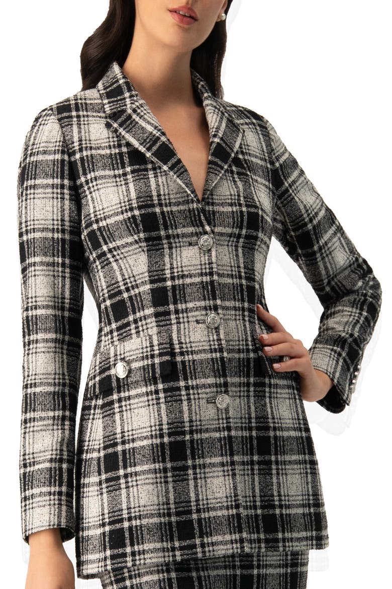 Checkered Three Button Blazer, Main, color, Black