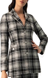 IVONNE Checkered Three Button Blazer