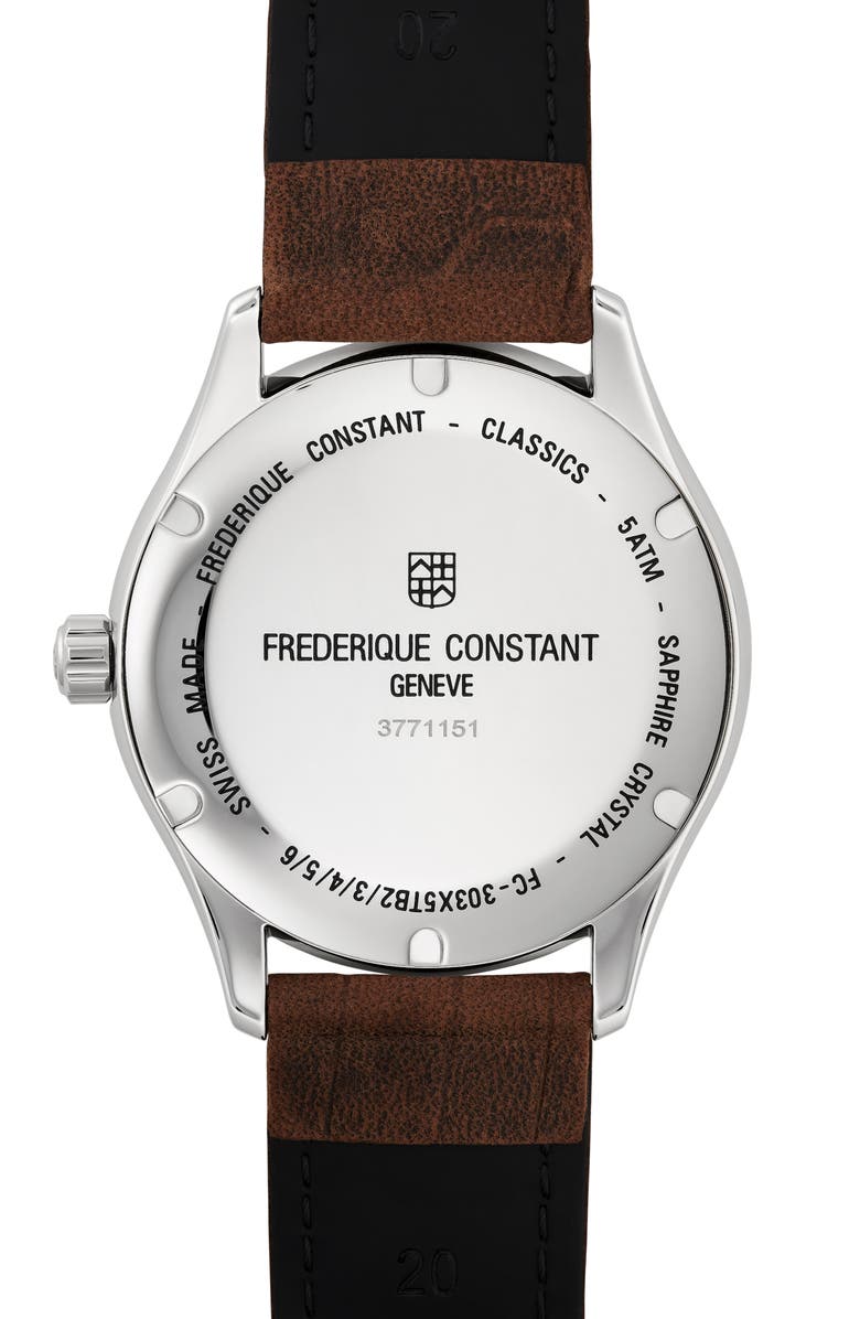 FREDERIQUE CONSTANT Classics Index Automatic Leather Strap Watch, 40mm, Alternate, color, Silver-Tone