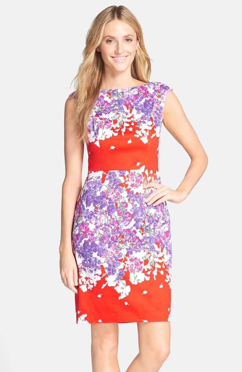 Adrianna Papell Floral Print Cotton Sheath Dress, Main, color,