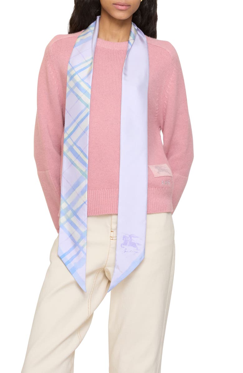 Burberry Check EKD Reversible Silk Twill Skinny Scarf, Alternate, color, Lilac Purple