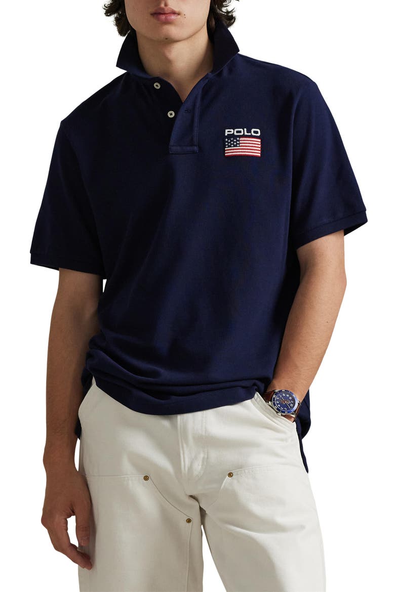 Classic Fit Flag Embroidered Piqué Polo (Men) | Nordstrom