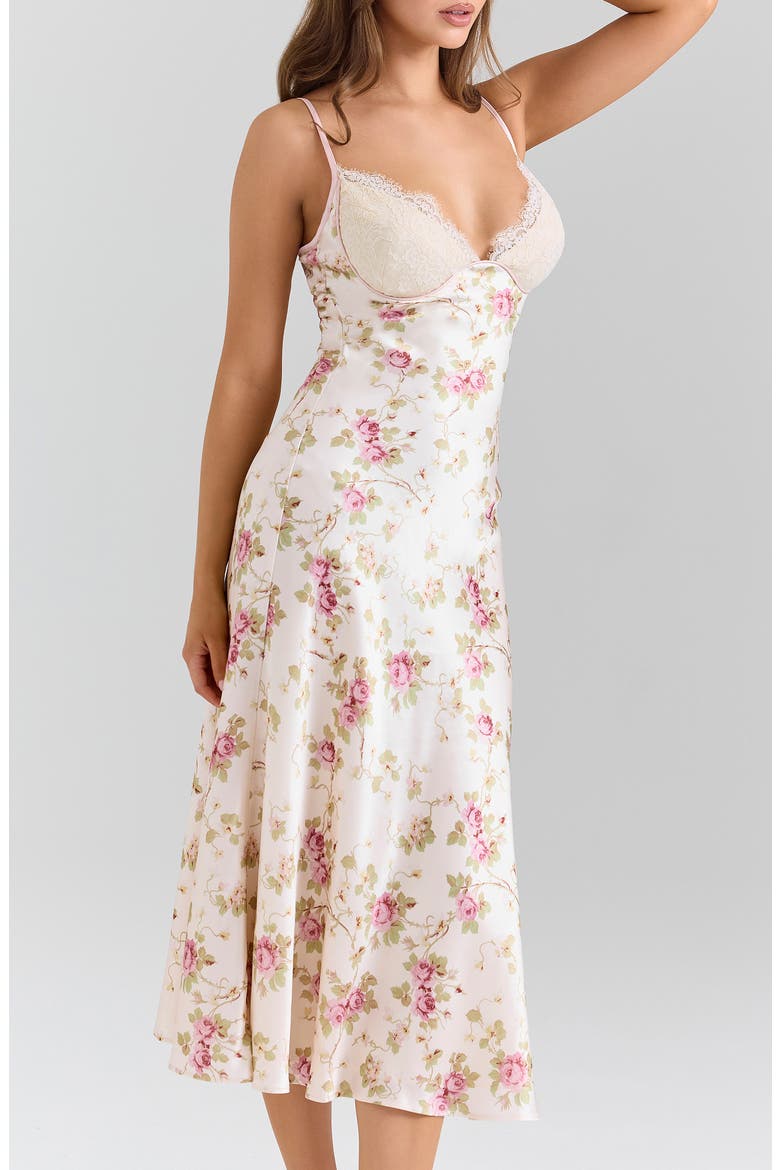 Felicity Bias Cut Satin Midi Dress, Alternate, color, IVORY FLORAL PRINT