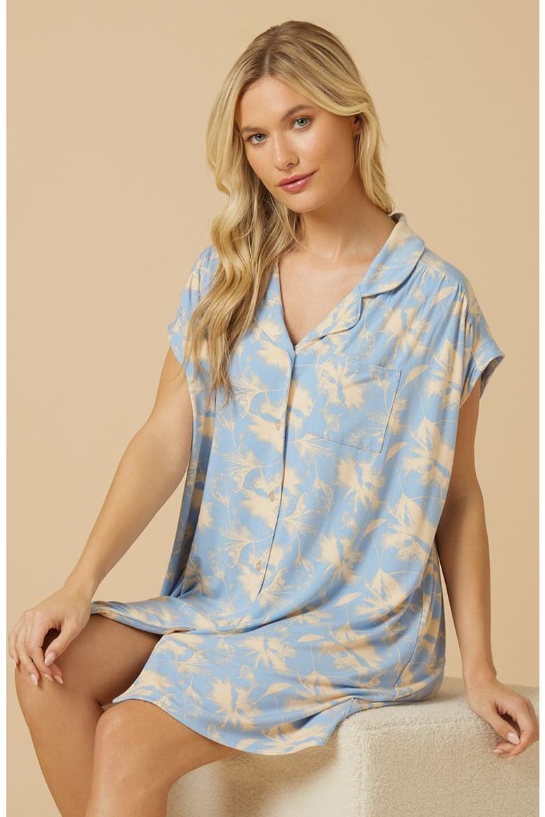 Soft Sleep Caftan Mini Sleepshirt, Alternate, color, Sky Blue Floral