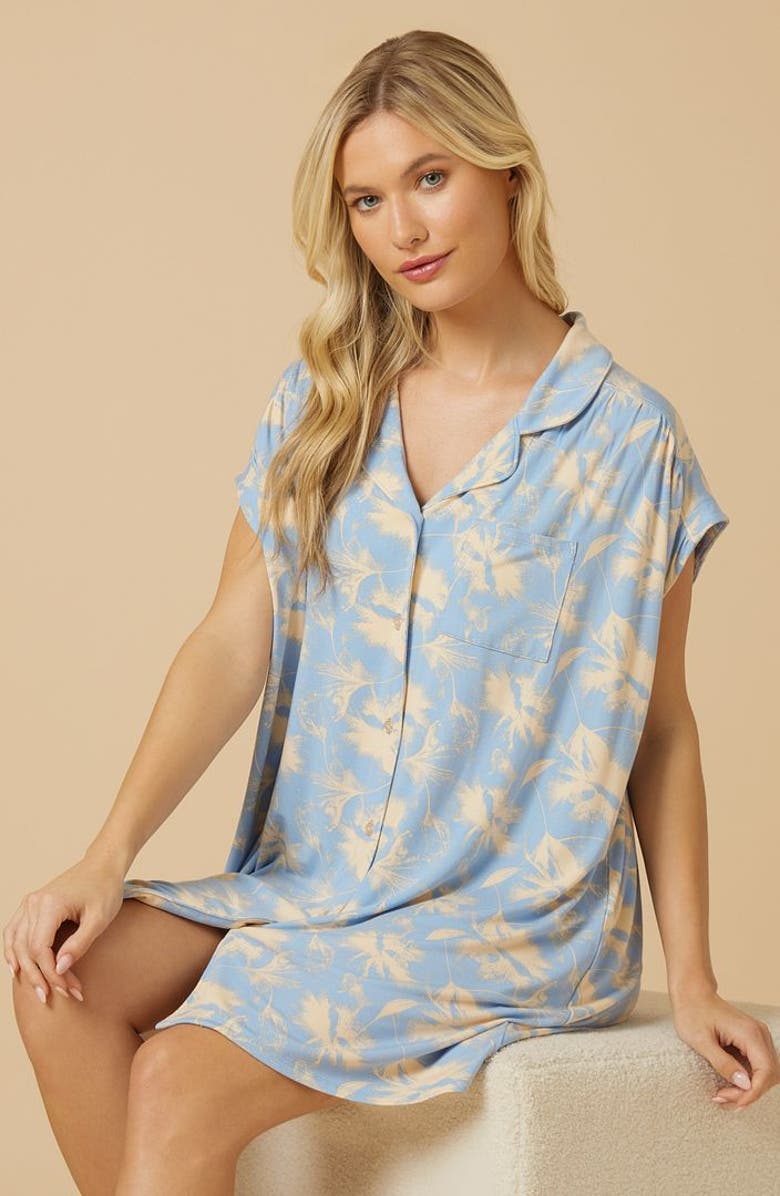 Softies Soft Sleep Caftan Mini Sleepshirt, Alternate, color, Sky Blue Floral