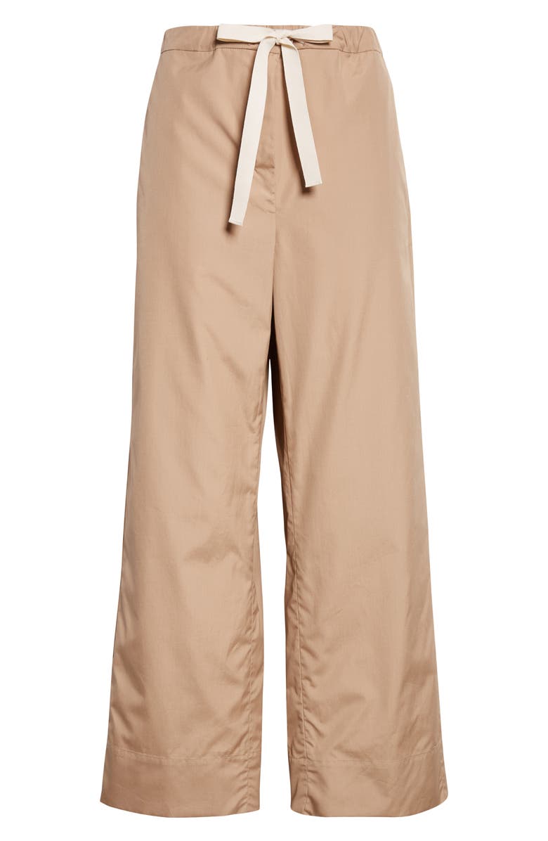 Max Mara Argento Drawstring Crop Wide Leg Cotton Trousers, Alternate, color, Desert