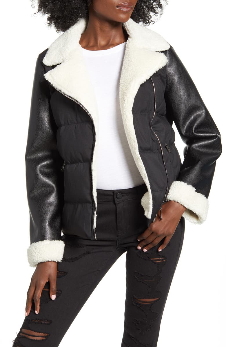 Vigoss Faux Shearling & Faux Leather Puffer Jacket, Main, color, 