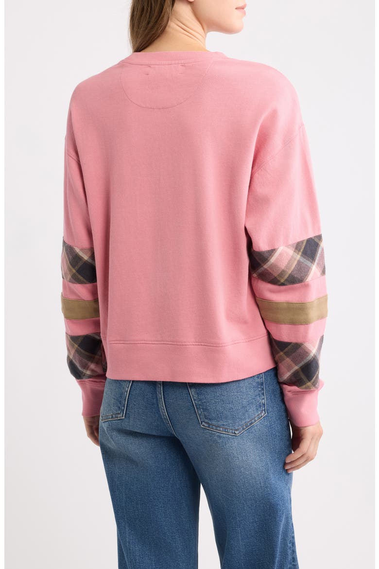 Plaid Sleeve Crewneck Sweatshirt, Alternate, color, ORCHID