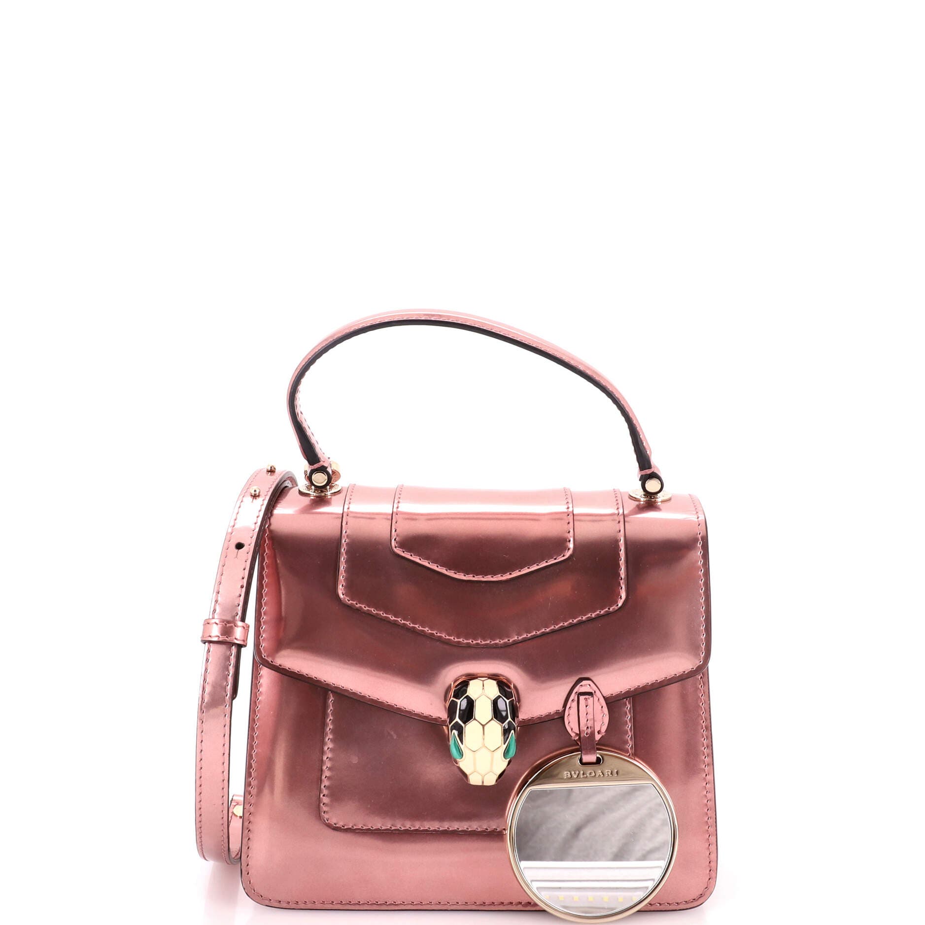 Serpenti Forever Top Handle Bag Patent Small, Alternate, color, Metallic Silver