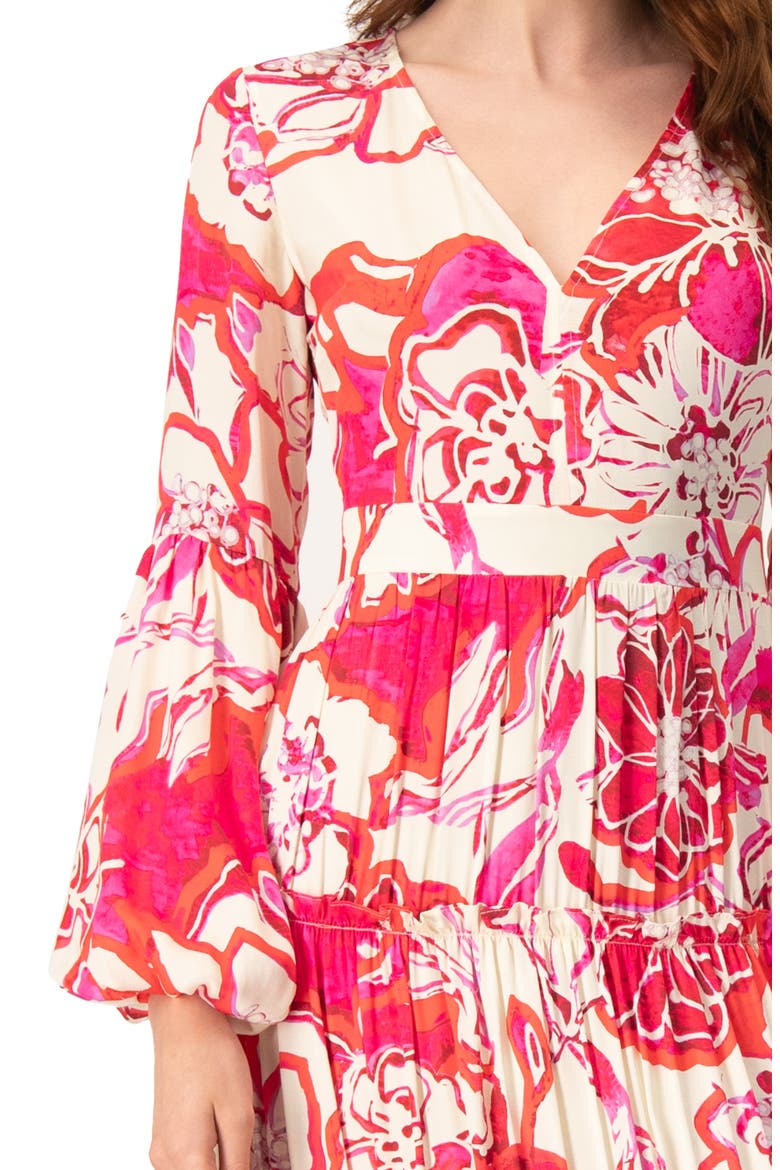 Puff Sleeve Floral Maxi Dress, Alternate, color, Fuchsia