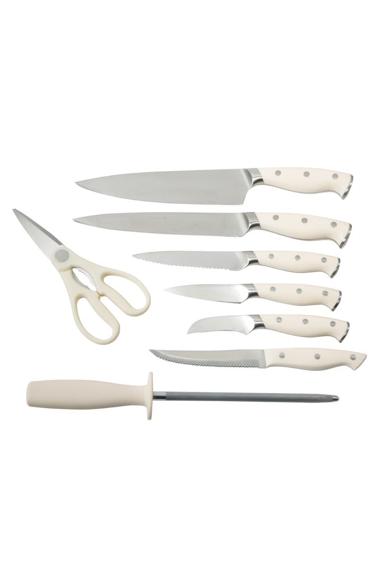 Greeley 14-Piece High-Carbon Stainless Steel Knife Block Set, Alternate, color, Linen White