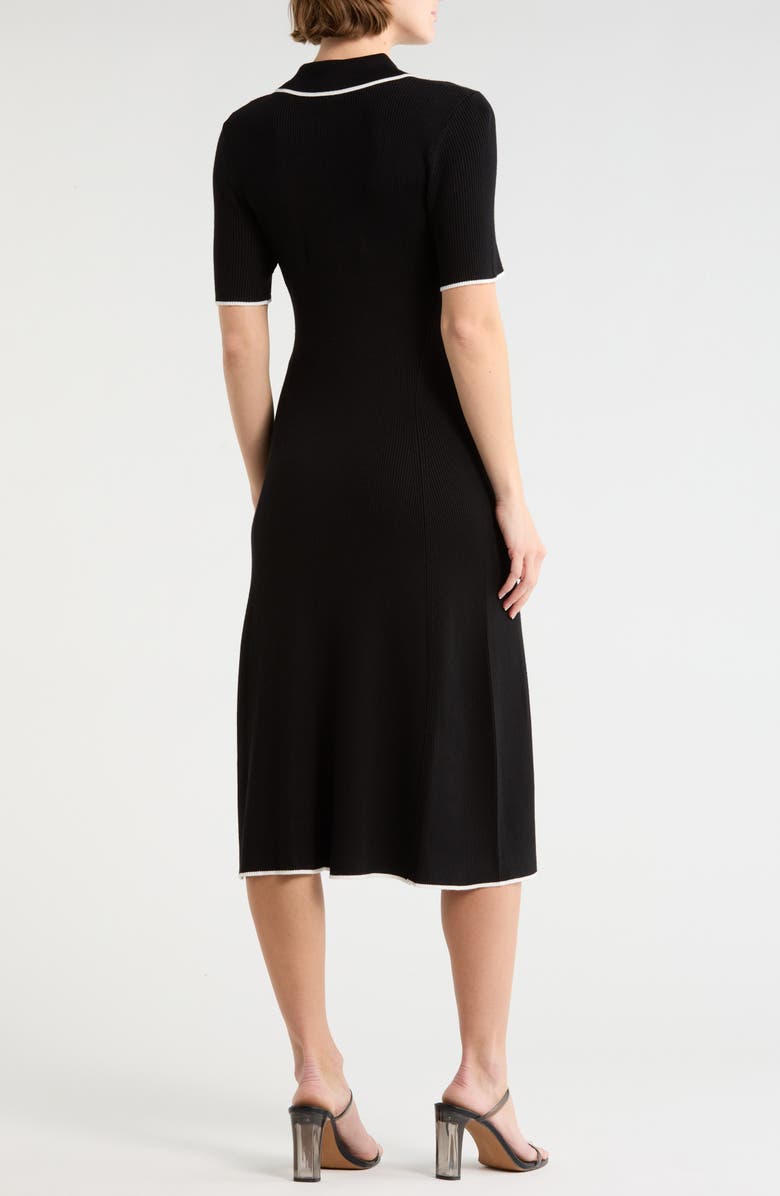 T Tahari Tipped Short Sleeve Polo Dress, Alternate, color, Black/ White