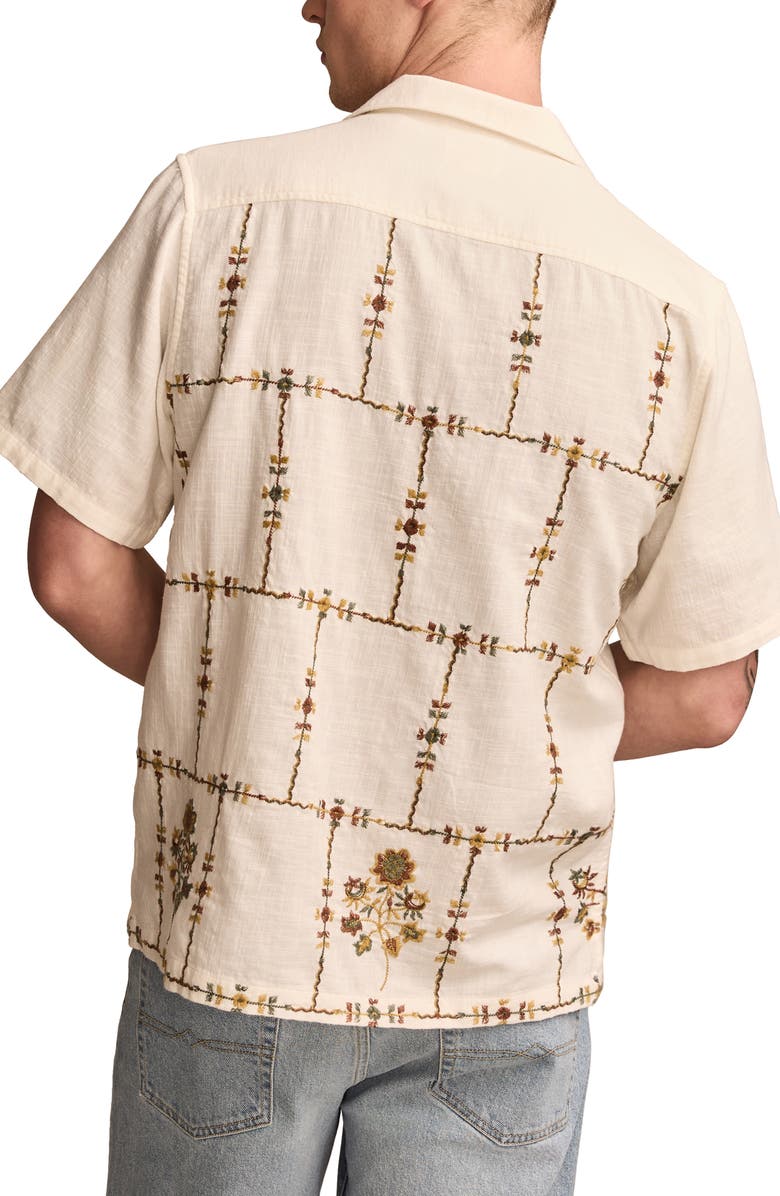 Lucky Brand Floral Embroidered Slub Cotton Camp Shirt, Alternate, color, 