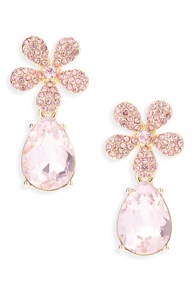 Flower Drop Earrings, Main, color, PINK