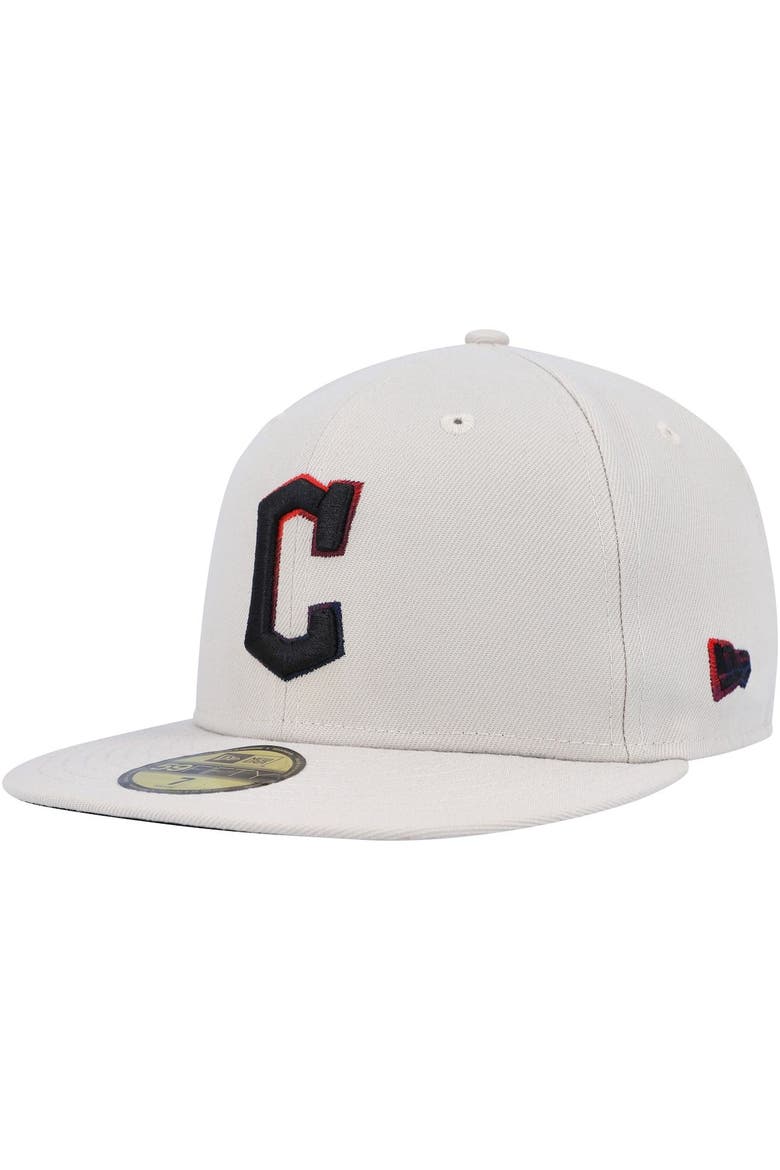 Men's New Era Khaki Cleveland Guardians Stone Dim Undervisor 59FIFTY Fitted Hat, Main, color, Khaki