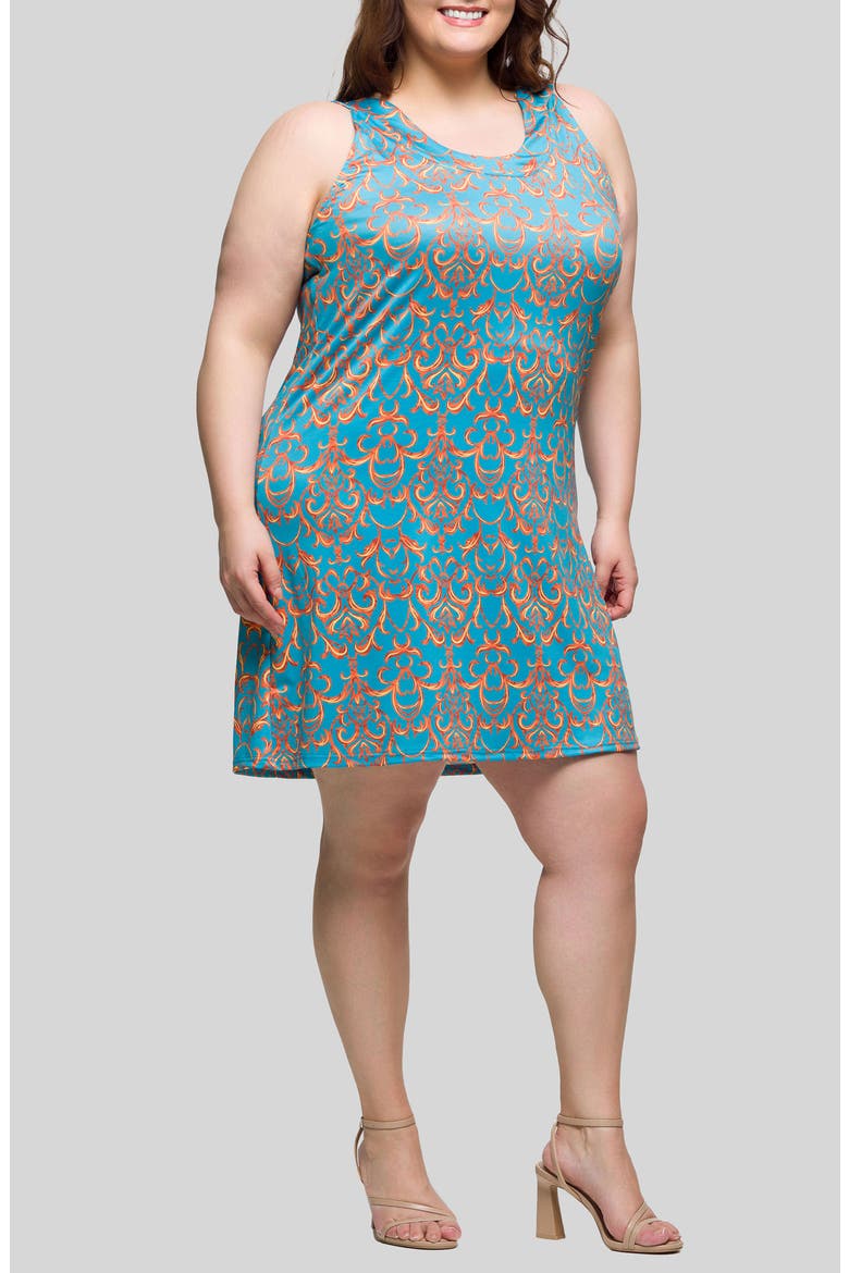 Filigree Print U-Neck Sleeveless Dress, Alternate, color, BLUE MULTI