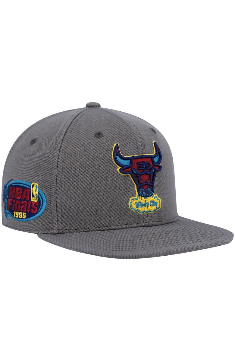 Mitchell & Ness Men's Mitchell & Ness Charcoal Chicago Bulls Hardwood Classics 1996 NBA Finals Carbon Cabernet Fitted Hat, Main, color, 