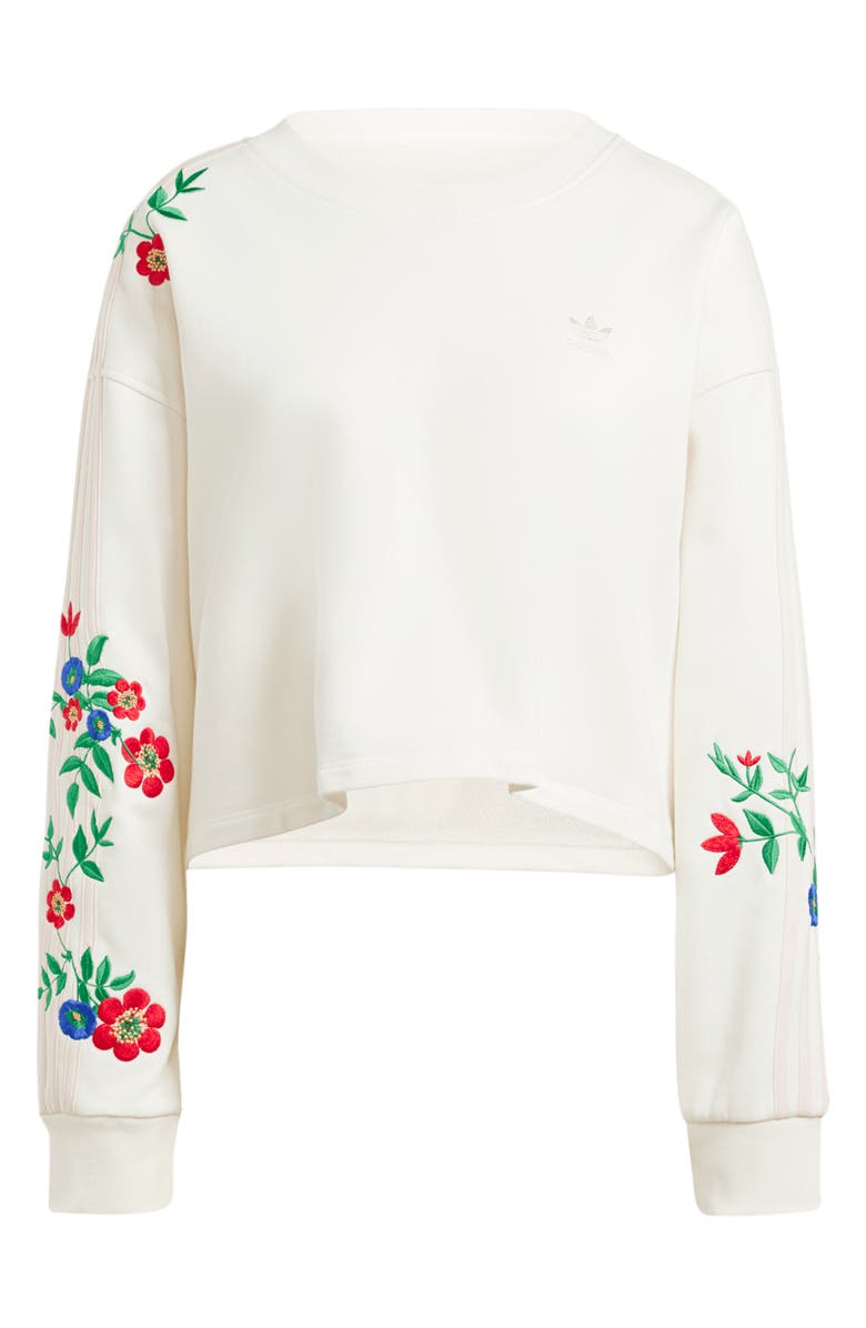 adidas Floral Embroidered Sweatshirt, Alternate, color, Cloud White