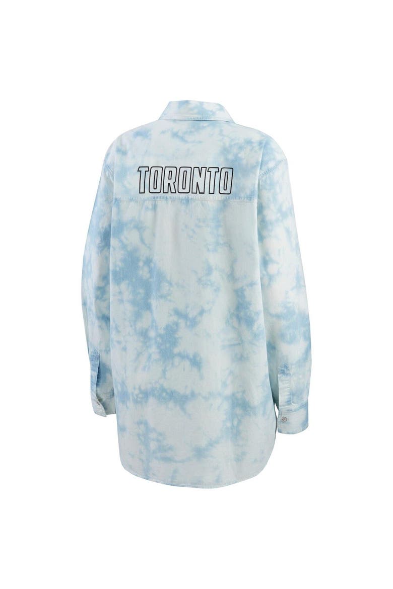 Women's WEAR by Erin Andrews White Toronto Maple Leafs Oversized Tie-Dye Button-Up Denim Shirt, Alternate, color, White