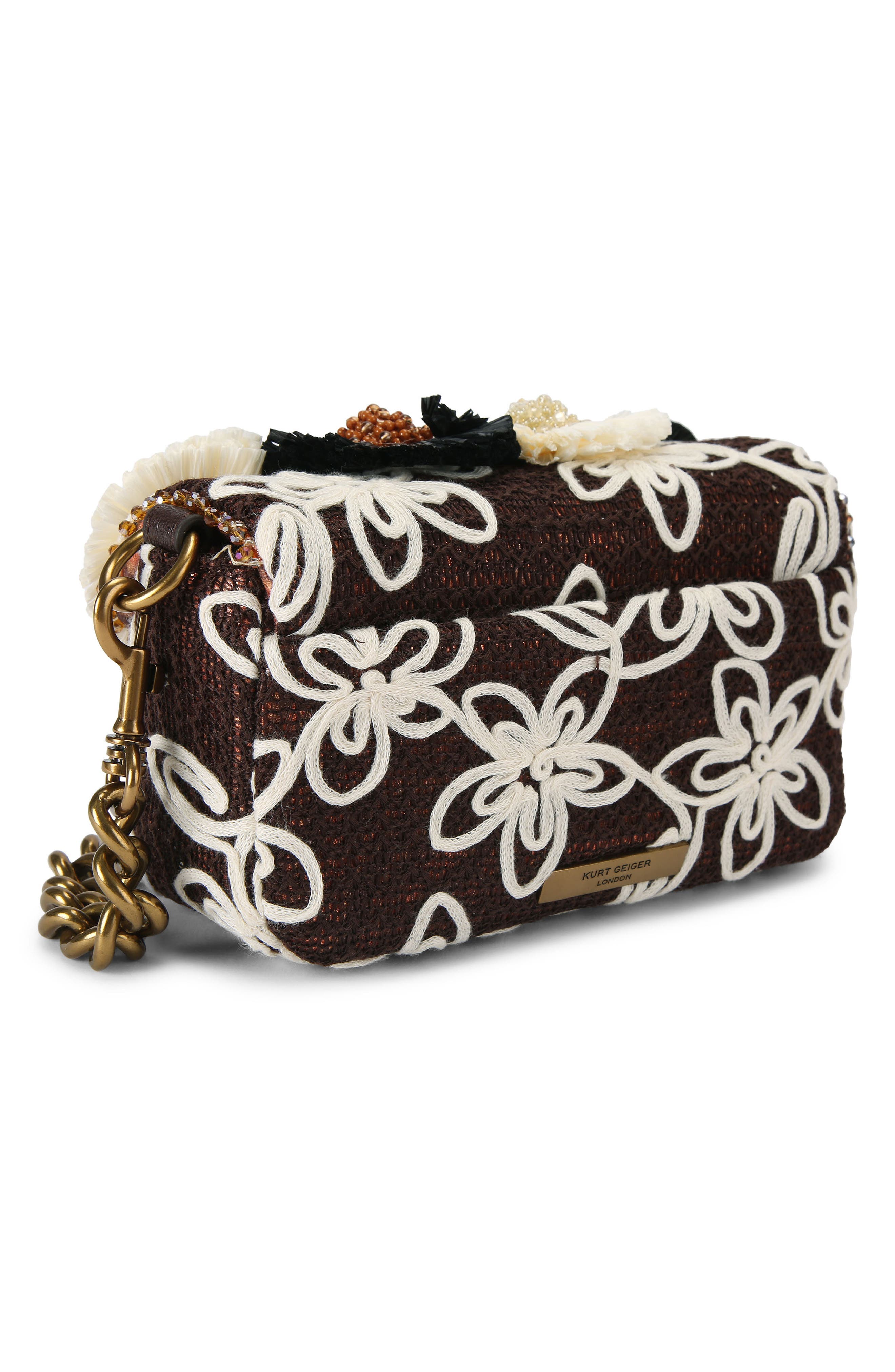 Kurt Geiger London Mini Floral Appliqué Clutch, Alternate, color, Brown