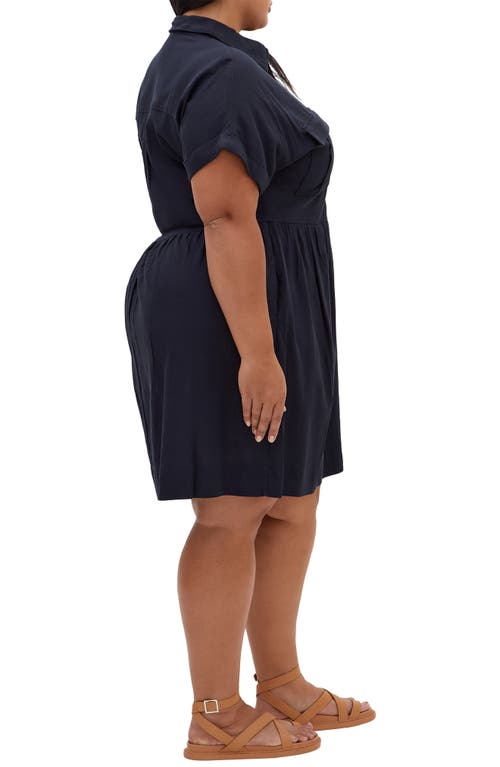City Chic Lyra Tiered Shirtdress In Navy