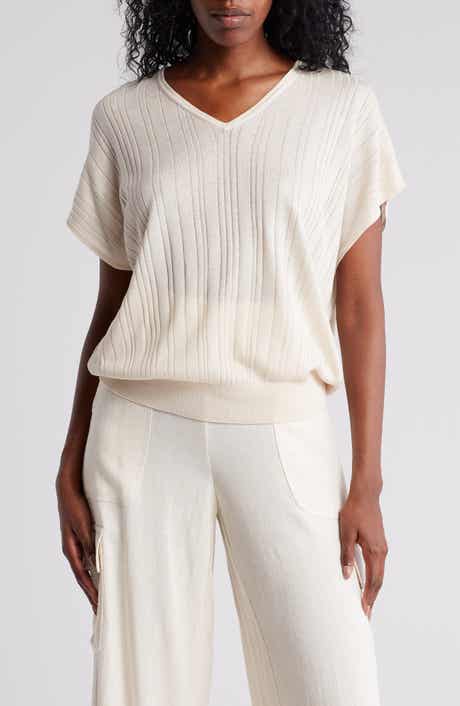 Adrianna Papell V-Neck Vertical Rib Sweater