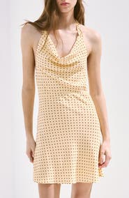 MANGO Polka Dot Draped Neck Halter Minidress