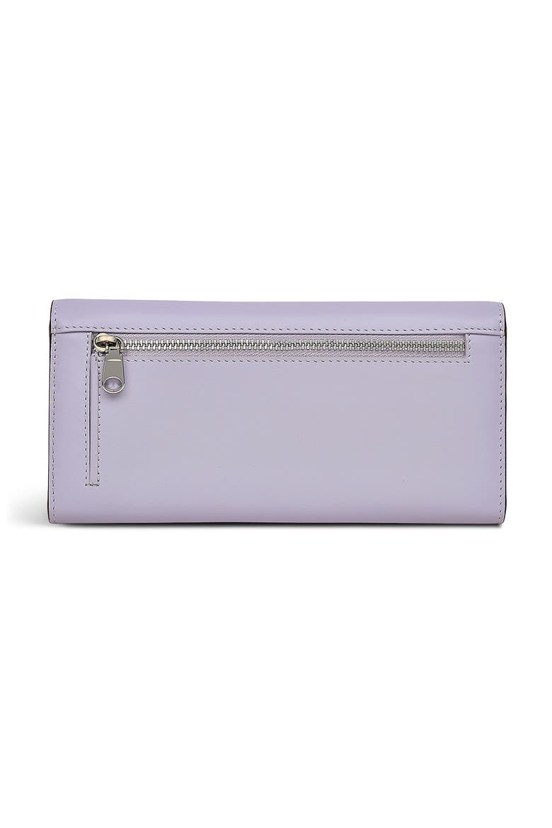 Plaid Large Leather Flapover Wallet, Alternate, color, BELLFLOWER