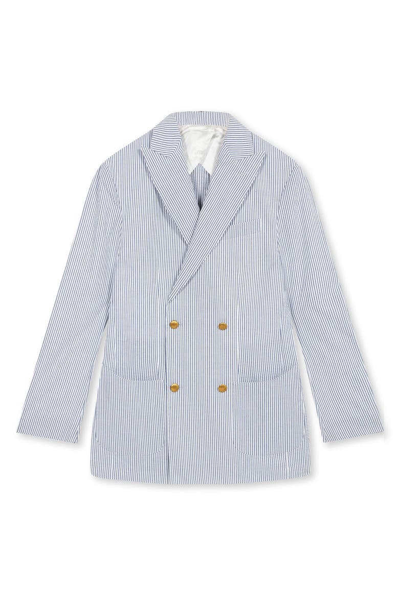 Fortela Double Breasted Seersucker Cotton Jacket, Main, color, Blue